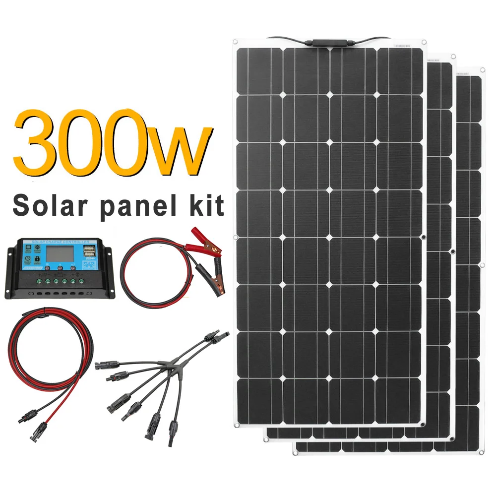 

200w 300w Solar Panel Kit Complete for Home Outdoor Camping Panel Solar Charger 12v with Home System Regulator