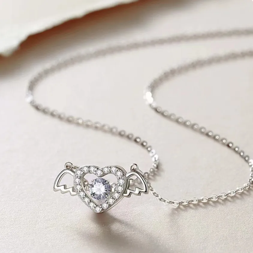 Фото искать на aliexpress чокер бижутерия ожерелье jenshin Модное ожерелье с ангелом, женское ожерелье в форме сердца, перьев, крыльев, роскошное ожерель... №1
