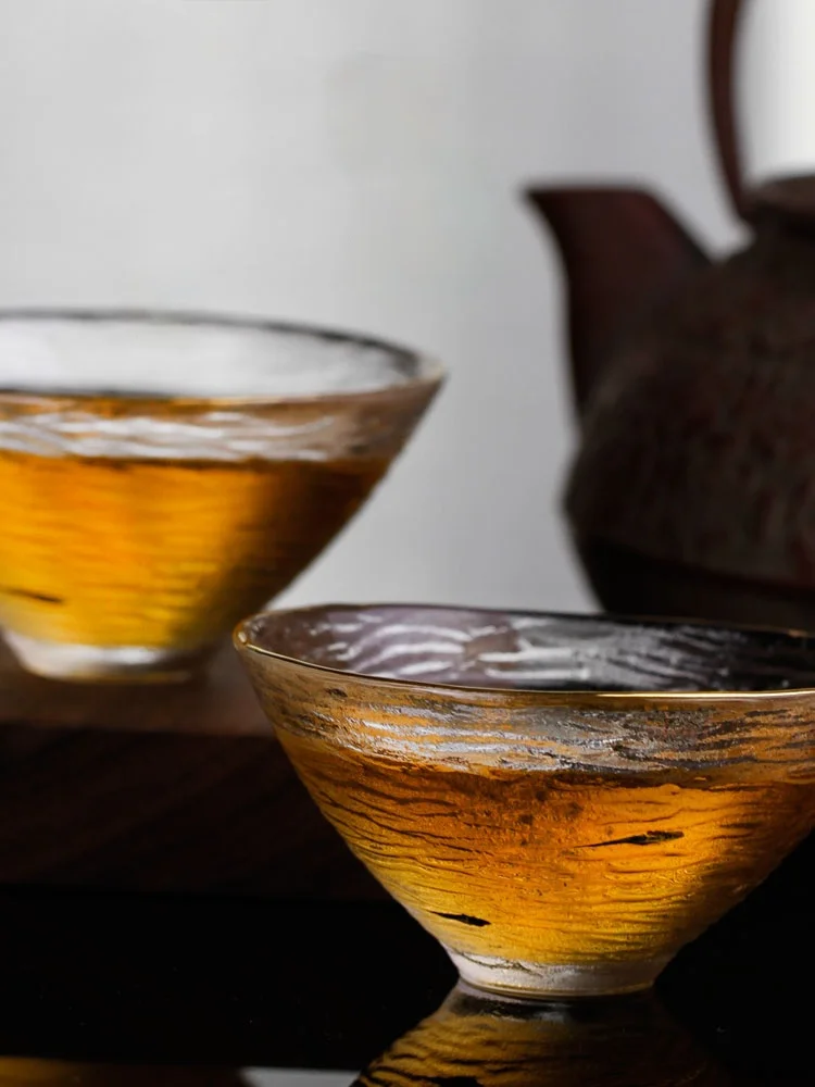 

gold Hand-painted leaf tea cup heat-resistant glass master cup name cup wabi ins style