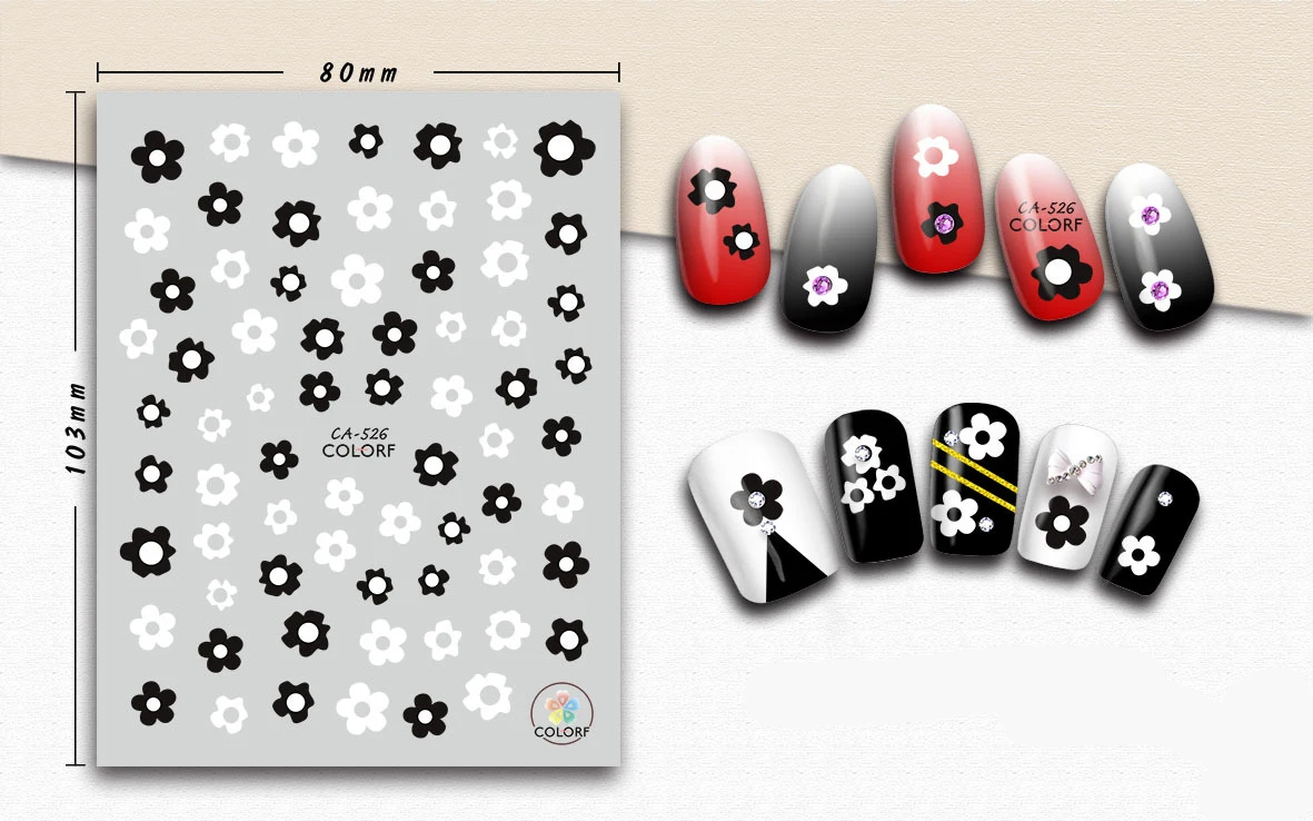 

3D-Наклейки для ногтей, черно-белые цветы для девочек, украшения ногтей, наклейки для маникюра, слайдер, фольга, аксессуары