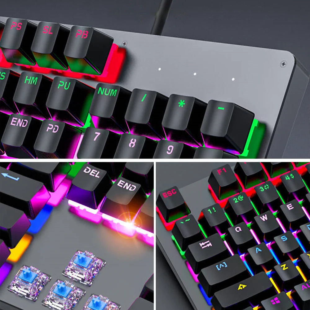 mechanical keyboard usb wired gaming blue red switch 104keys anti ghosting led backlit rgb for gamer laptop computer free global shipping