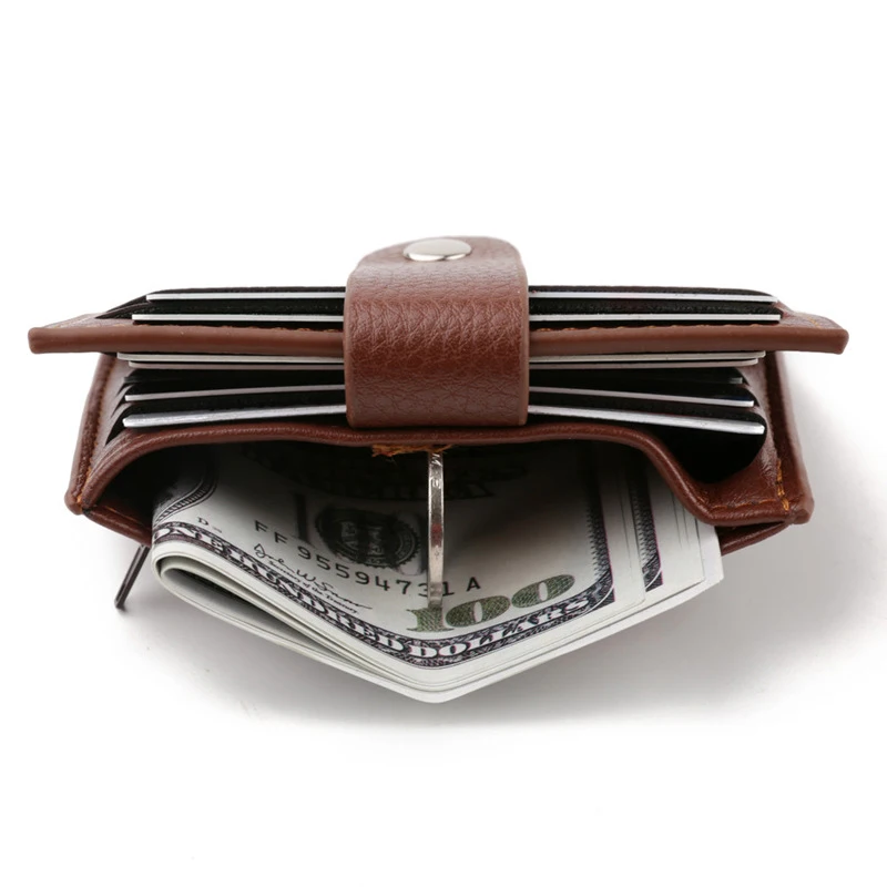 New Man Business Men Credit Card Bag Zipper&Hasp Multifunction Small Coin Purse High Quality PU Leather Bank Wallet ID Holders