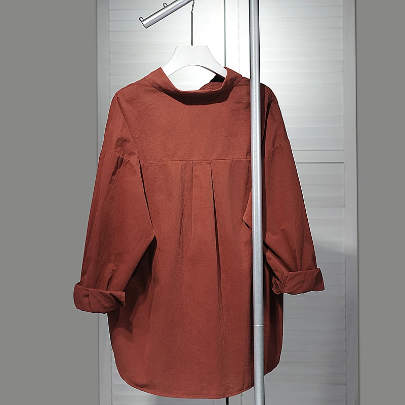 Solid Shirts Women Design Single Pocket Loose Casual Top 2024 New Autumn and Winter High-Grade Stacked Shirt