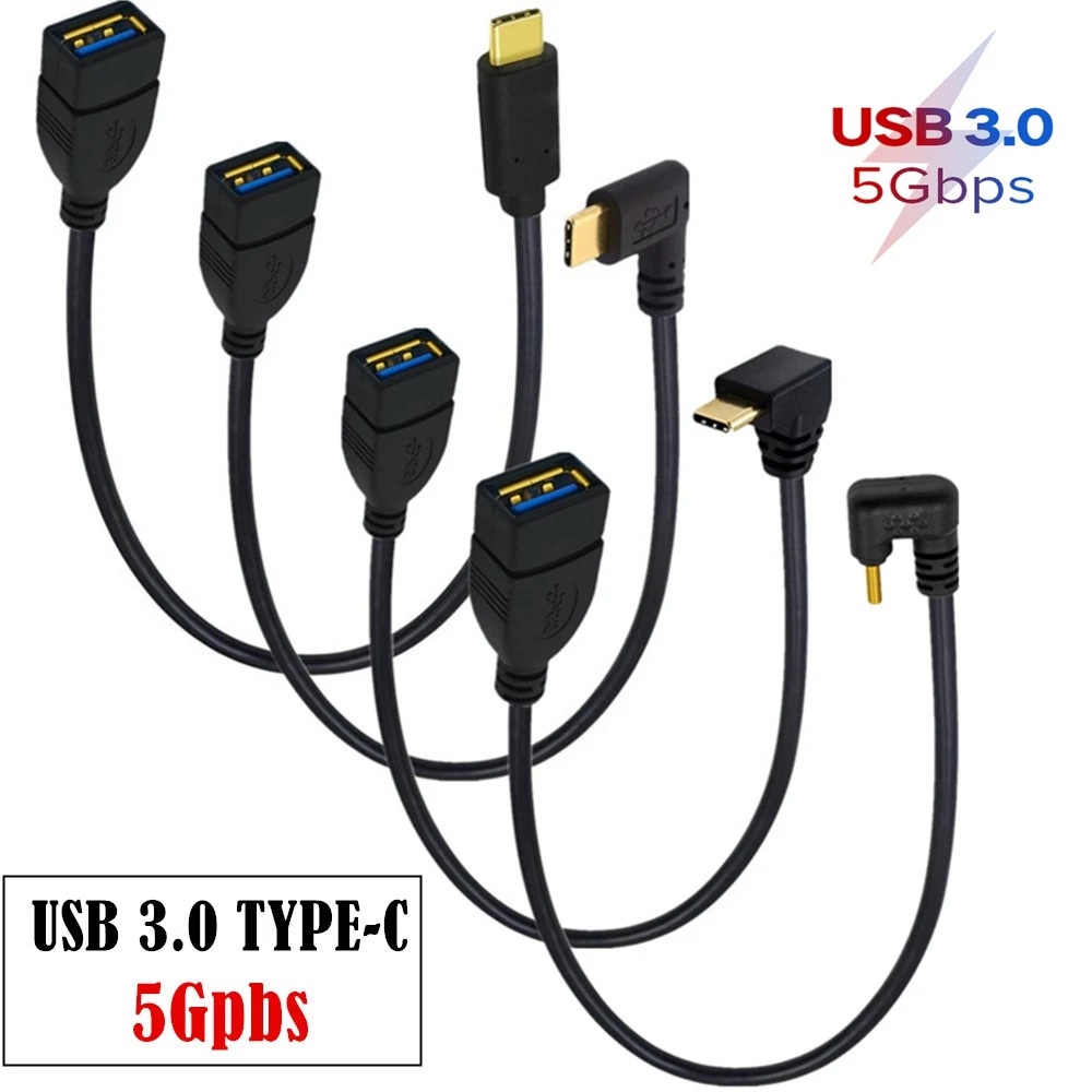 Фото U-образный 90-градусный USB 3.0 A «мама» на тип C «папа» OTG адаптер для Xiaomi POCO F3 Redmi Oneplus Realme кабель для передачи данных флэш-накопитель №2