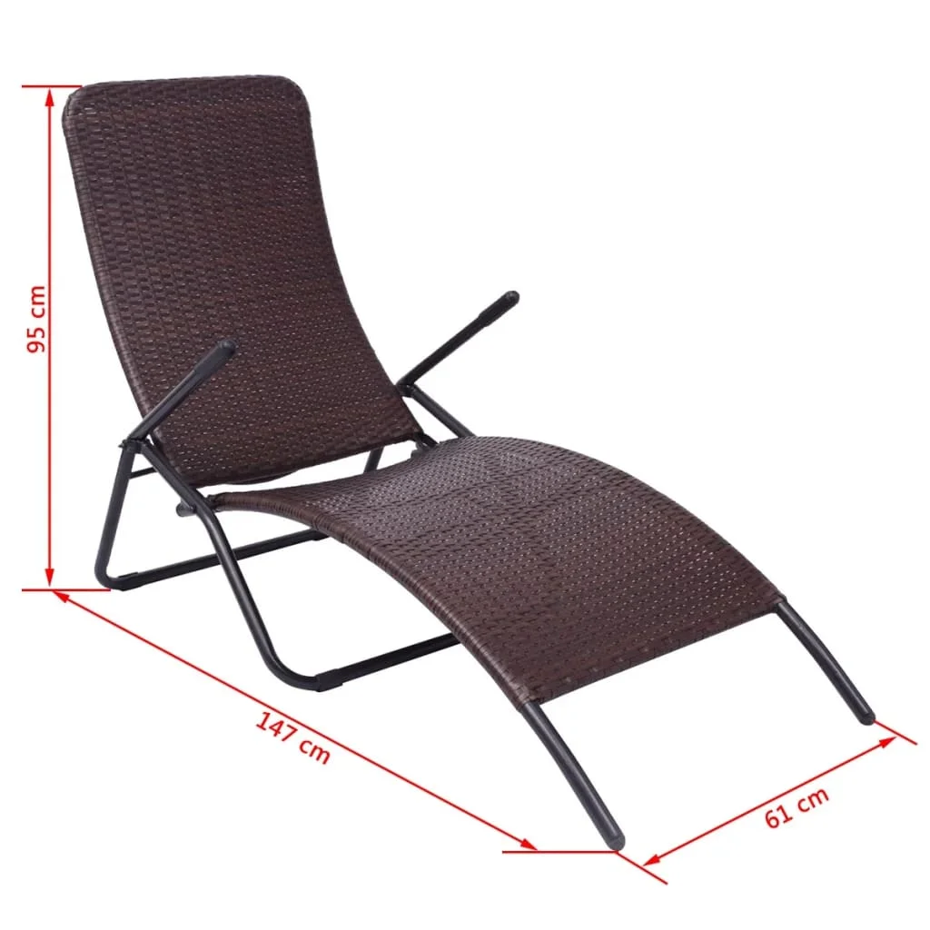 

Outdoor Patio Garden Folding Sun Lounger Lounge Chairs for Pool Outside Home Deck Poly Rattan Brown