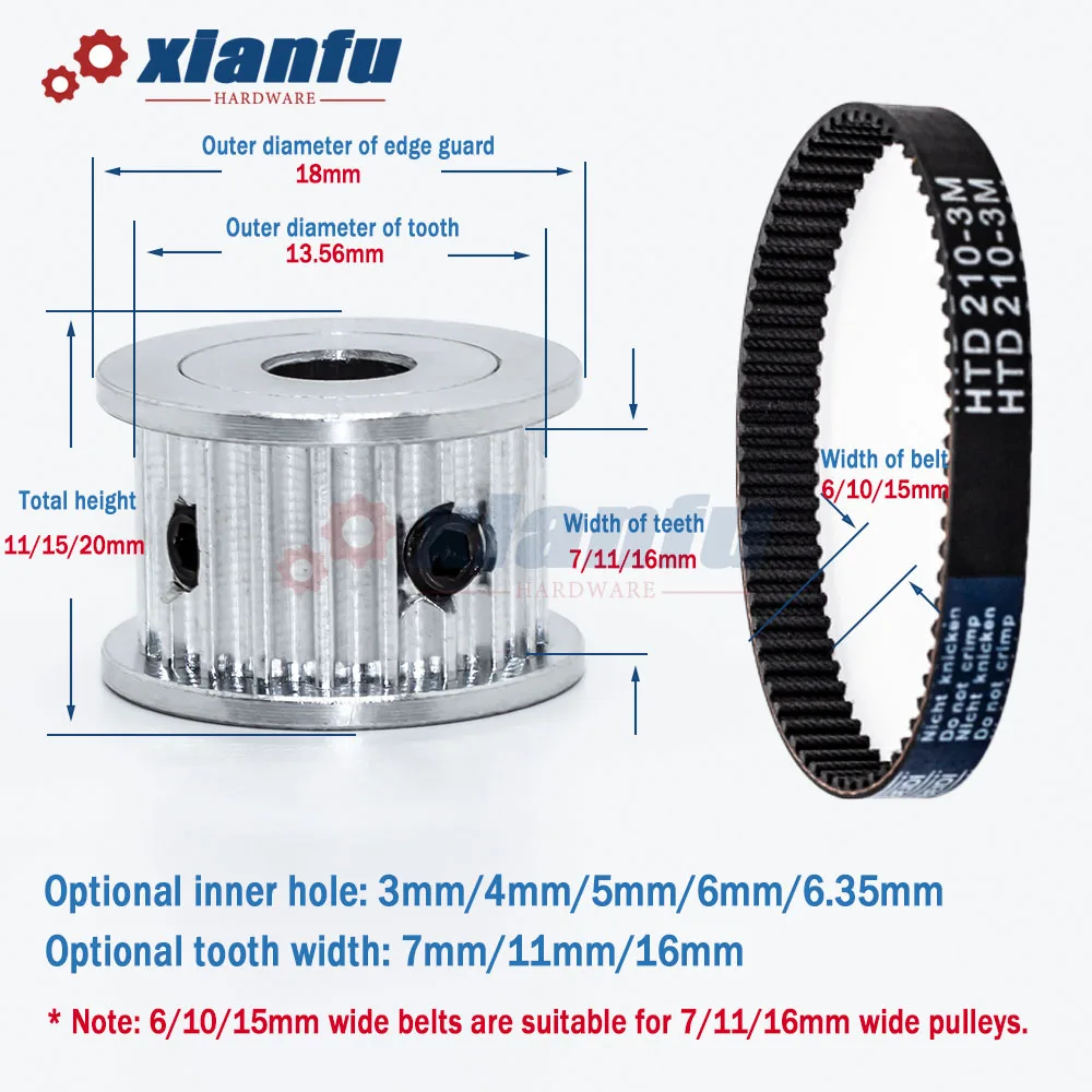 Зубчатый ремень HTD3M типа AF 15 зубьев 3 м отверстие 3/4/5/6/6/35 мм алюминиевый зубчатый