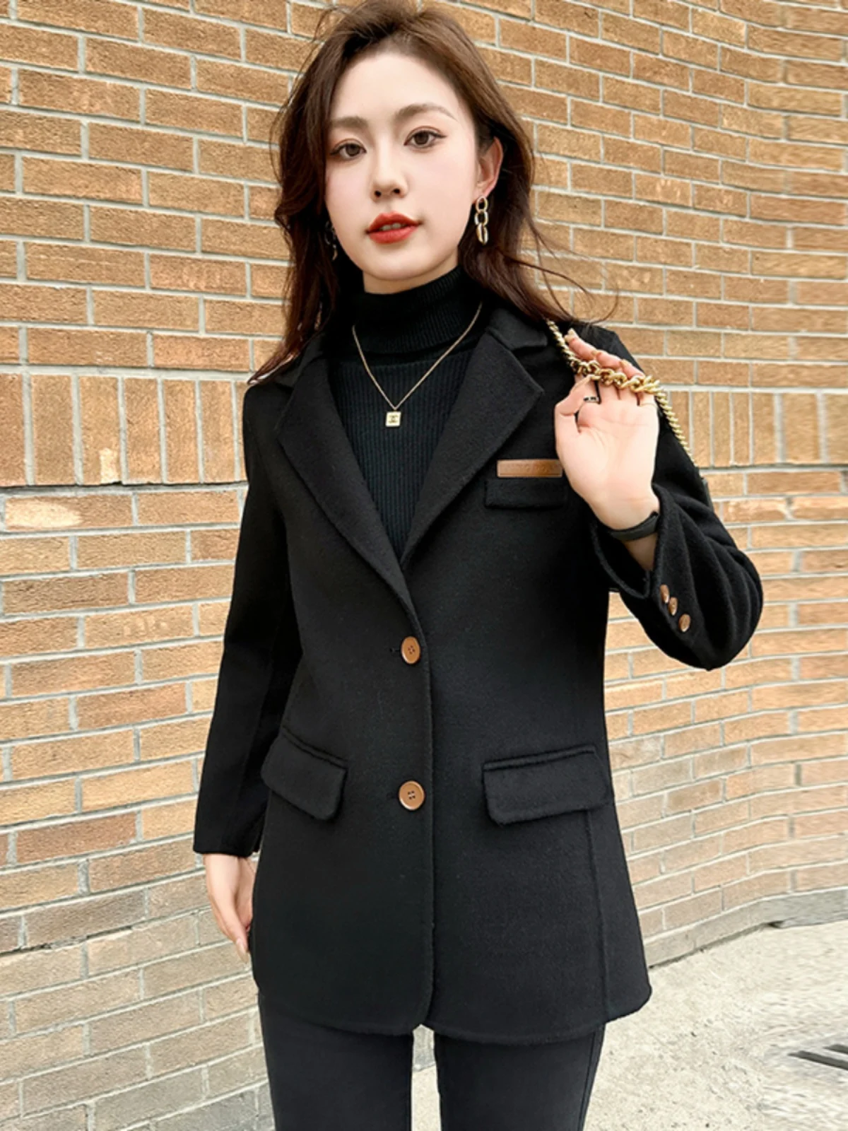 Костюм High Sense двустороннее кашемировое пальто женское осенне-зимнее 2024 новая