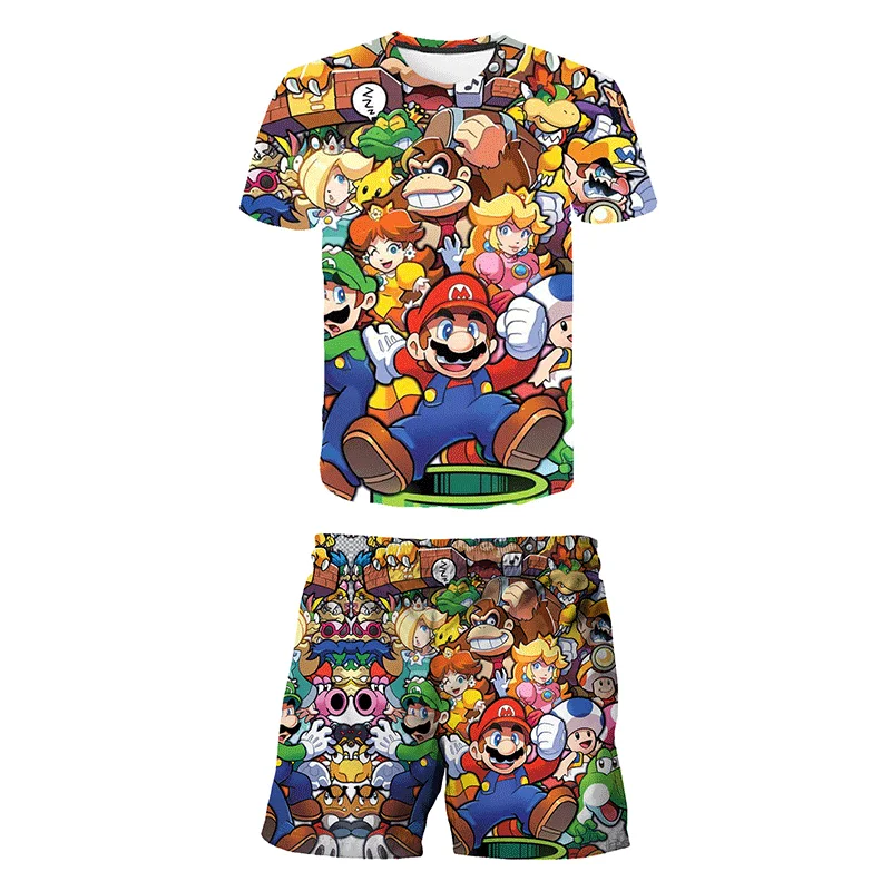 

Kids Boys Hot Game Sets Mario-bros T Shirts Sets Kids Summer Clothes Suit3-14 Years Harajuku Clothes Short Suit New