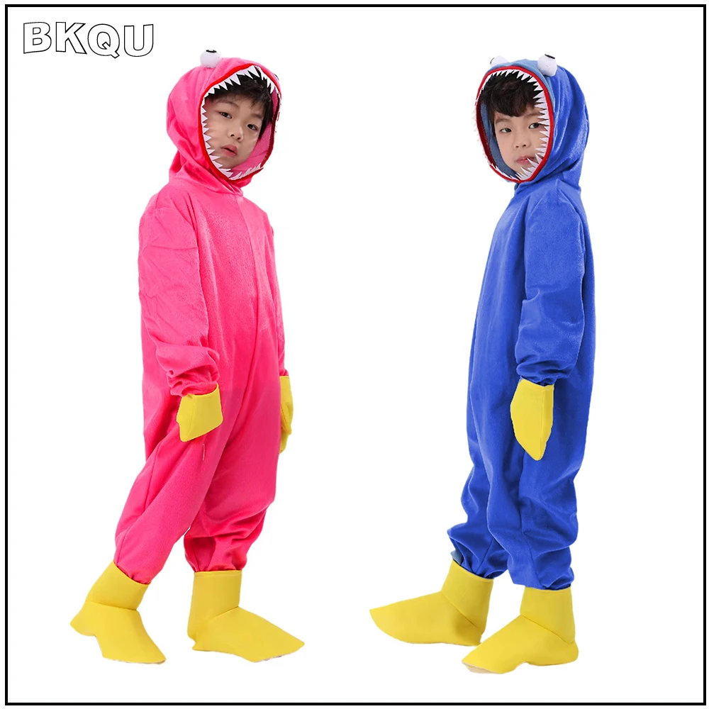BKQU Halloween Costumes for Kids Huggy Wuggy Game Cosplay Boys Girls Bodysuit and Gloves Fleece Carnival Party Clothing
