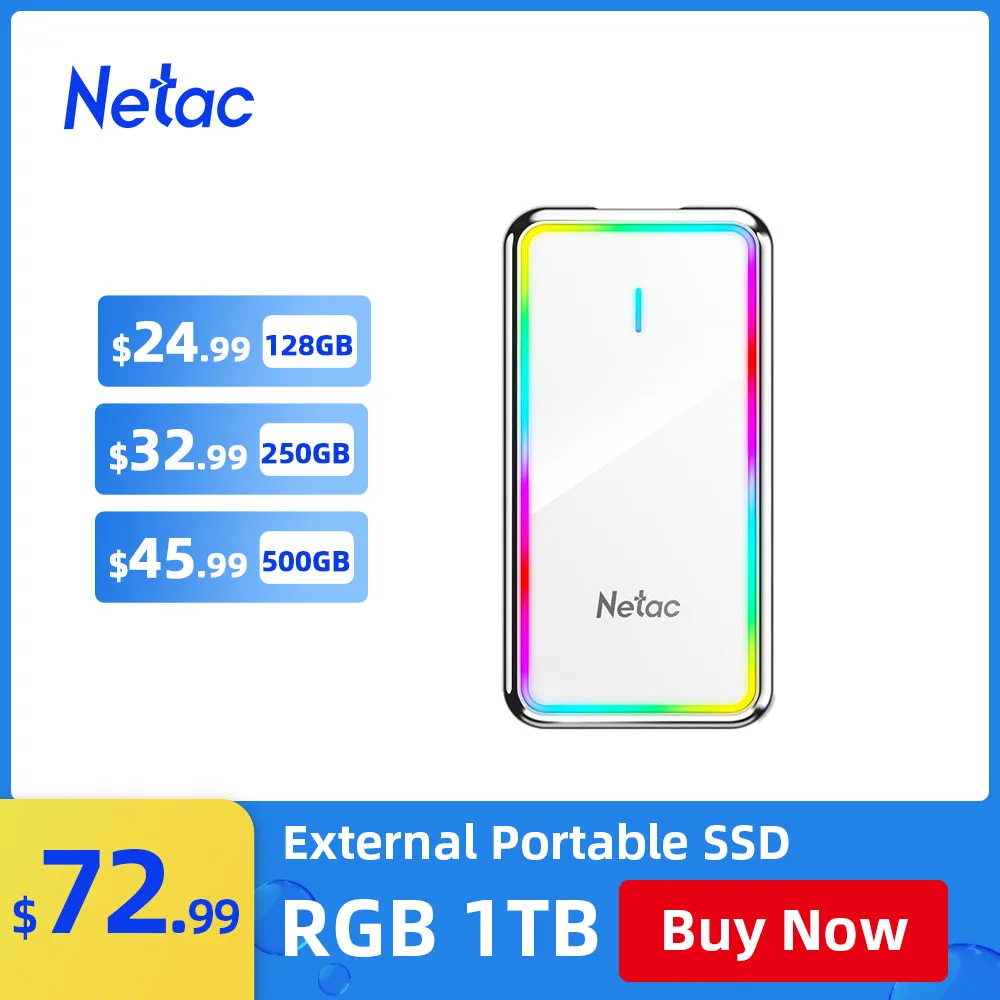 Netac SSD 500 ГБ 1 ТБ rgb внешний жесткий диск Портативный ssd 128 250 твердотельный Type-c USB3.2 |