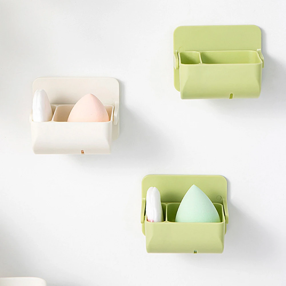 

Wall Hanging Sponge Egg Holder Rotatable Makeup Powder Puff Support Shelf Countertop Organiser Creative Wall Mounted Racks