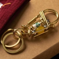 brass handicraft key ring hanging pendant engraved amber ceramics bead trinket car keyring creative gift couple small decoration