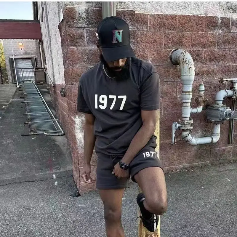 100% Cotton Summer Men T-shirts Shorts Two Piece Sets Nationals Geographics Tracksuit Sportswear Korea Brand Clotheing For Man