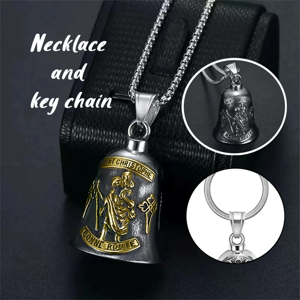 

Fashion Charm Men's New Cross&Saint Christopher Polished Bell Necklace Pendant Locomotive Key Buckle Jewelry Gift