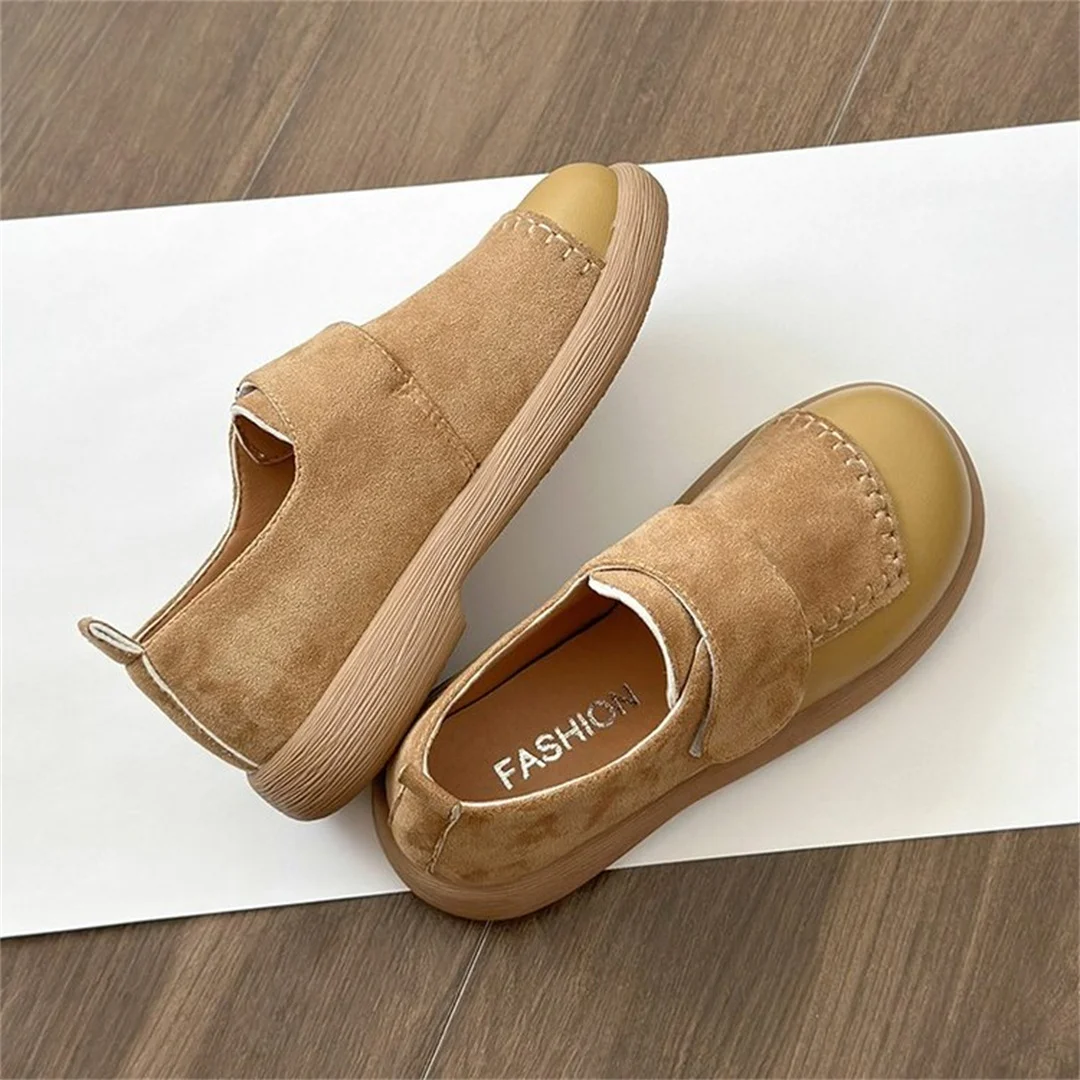 Khaqi Женские туфли на низком квадратном каблуке с круглой головкой осенняя