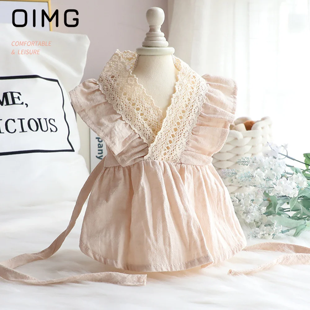 

OIMG Summer Thin Small Dogs Clothes Cotton Lace Cat Princess Skirt Schnauzer Pomeranian Poodle V-neck Ins Pet Dress
