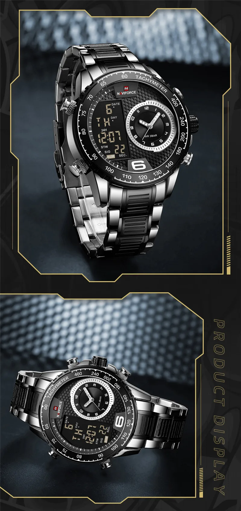Часы наручные NAVIFORCE Мужские кварцевые брендовые роскошные Цифровые спортивные в