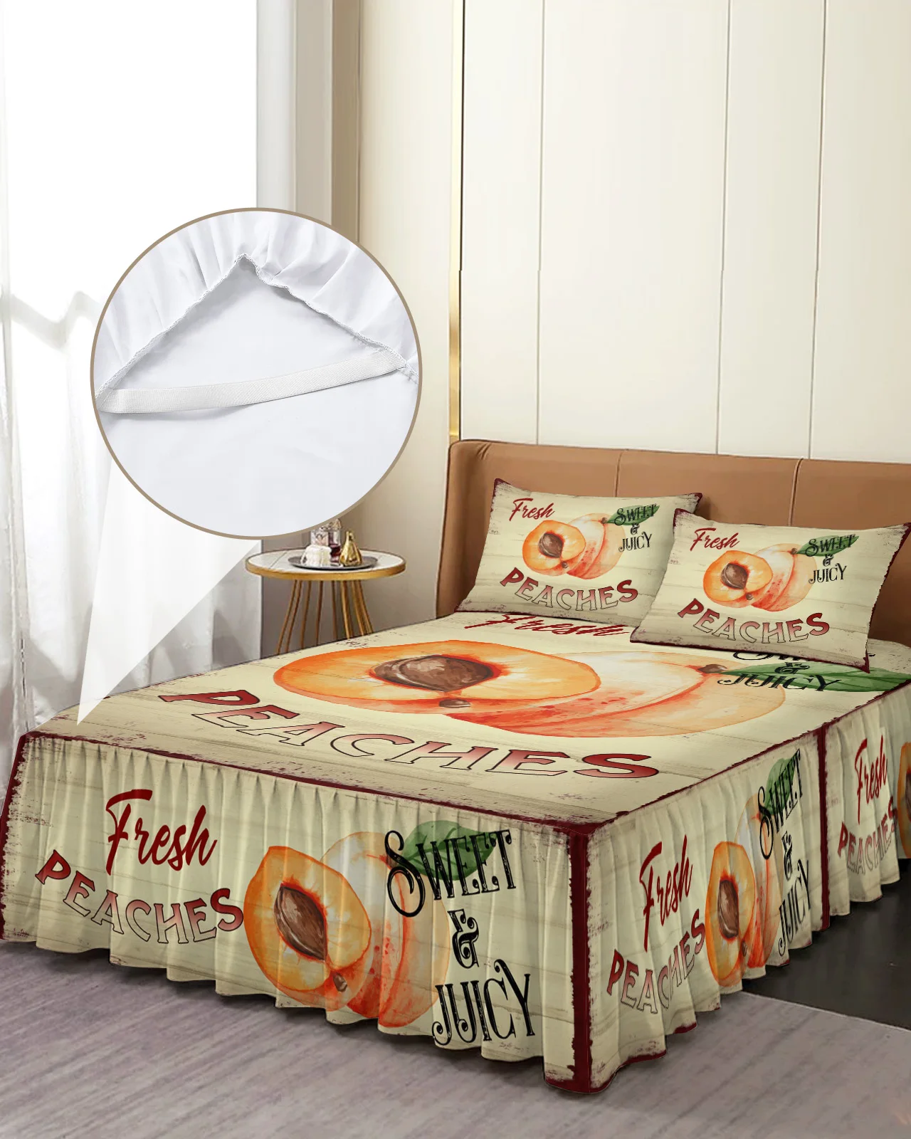 

Персиковое винтажное постельное белье в стиле ретро с текстурой древесины, эластичное покрывало с наволочками, наматрасник, Комплект постельного белья, простыня