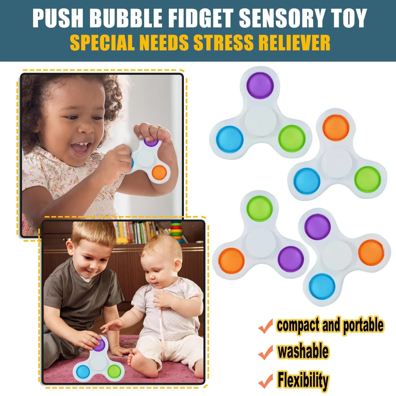 

Hot ! 3 Sides Fidget Spinner Simple Dimple Push It Finger Spinning Antistress Rotation Sensory Spinning Toys For Children Adult