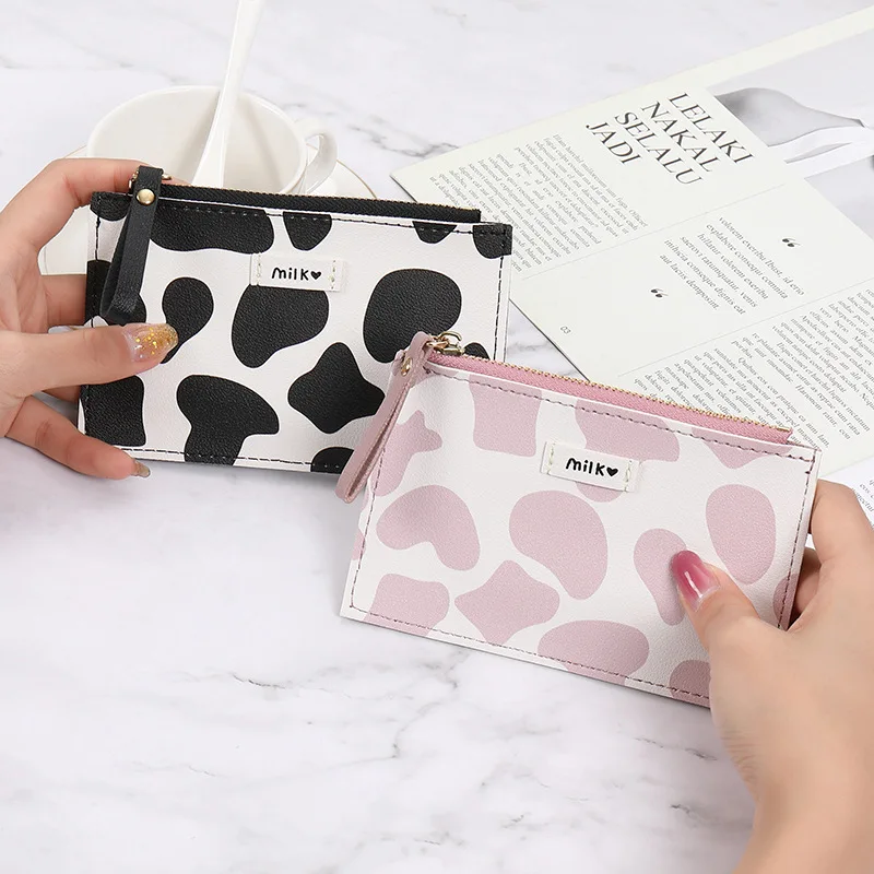 PU Leather Coin Purse Korean Version New Cute Cow Print Ultra-thin Zipper Multi-card Large Capacity Portable Money Clip Female