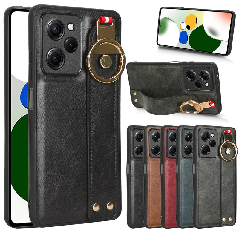 

Suit Redmi Note12 Pro Speed skin PU New Wristband Rear Case with Lanyard for Xiaomi Poco X5 Pro Phone Case