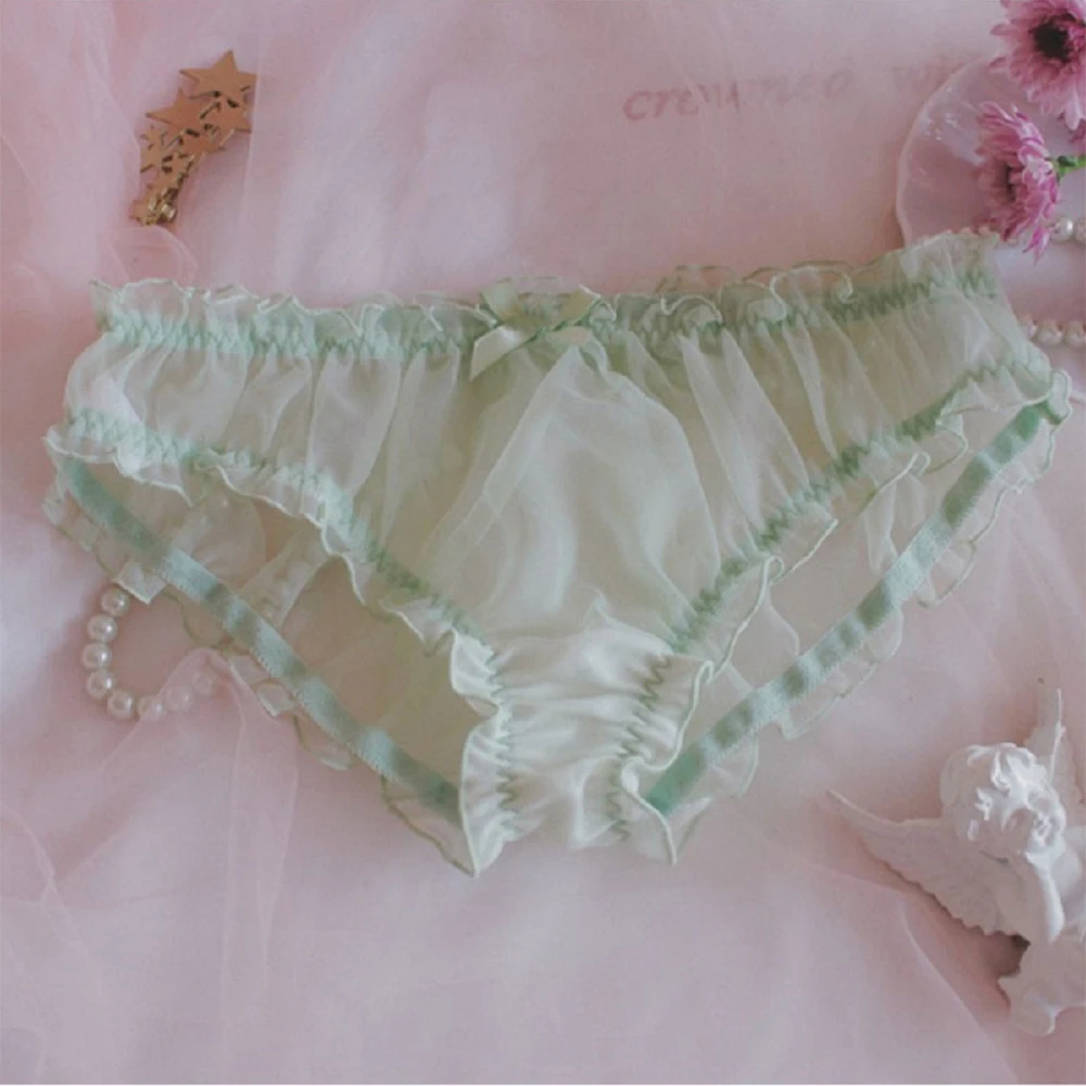

Cute Men Bow-Knot Pink Gays Underwear Floral Lace Pouch Sissy Panties Bikini Brief Sheer Mesh Knicker Transparent Men's Lingerie