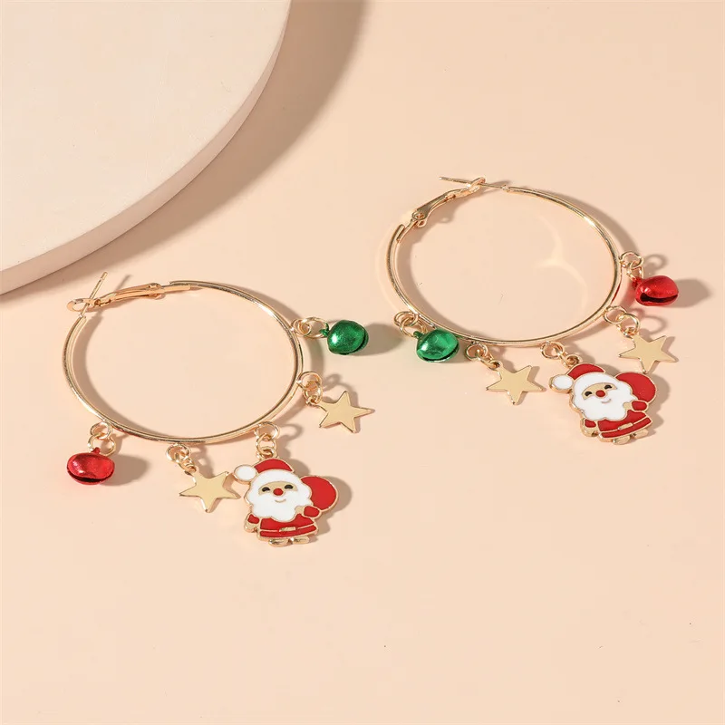 Женские круглые серьги-кольца с Санта-Клаусом