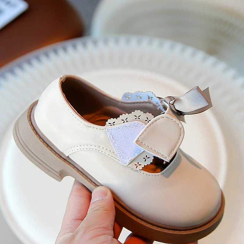 Туфли Для девочек детские кожаные Черная мягкая подошва универсальные принцессы