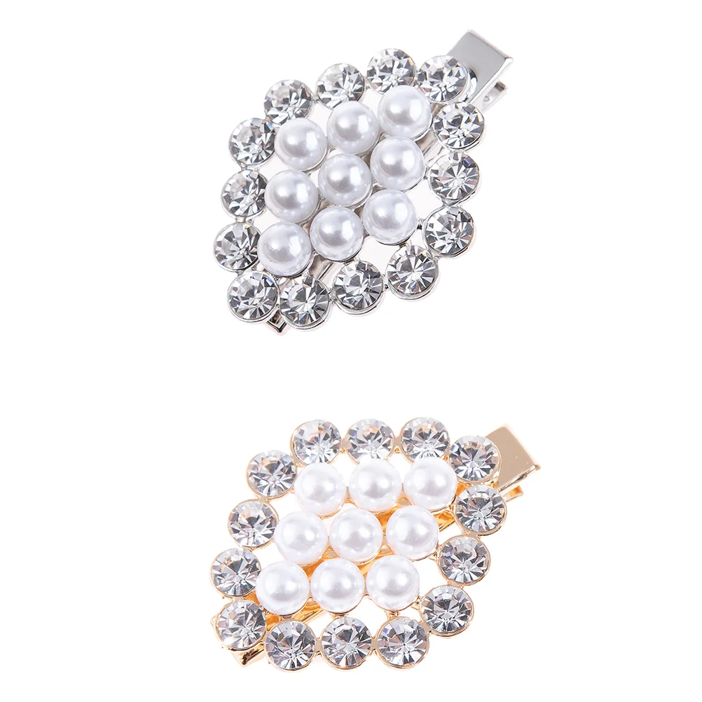 

2pcs Fashion Rhinestone Pearl Metal Alloy Duck Mouth Clip Pearl Hairpin