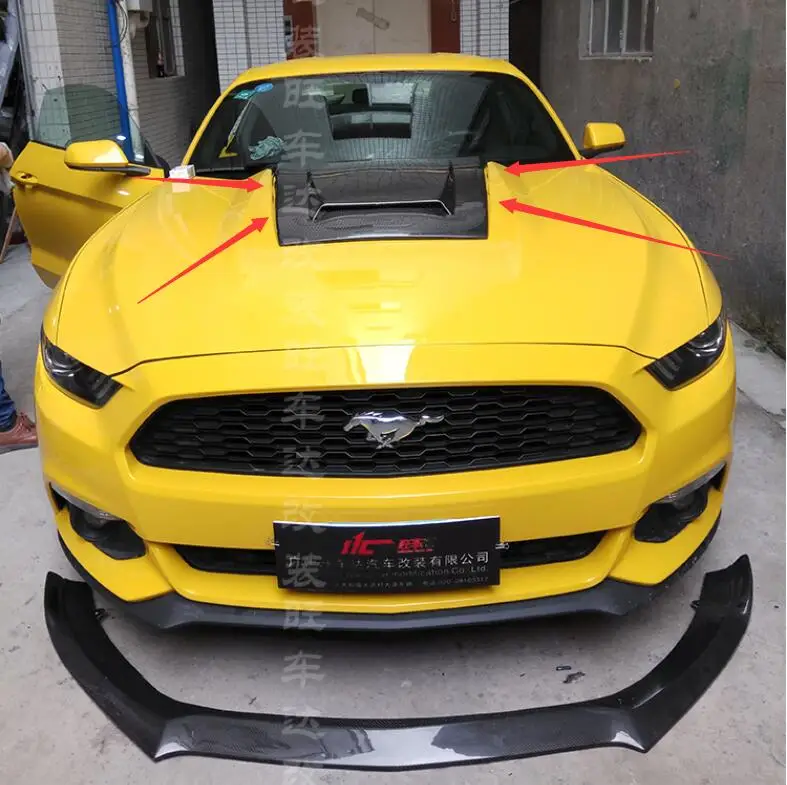 

For Ford Mustang 2015 2016 2017 High Quality ABS Primer & Carbon Fiber Engine Hood Splitters Vent Cover