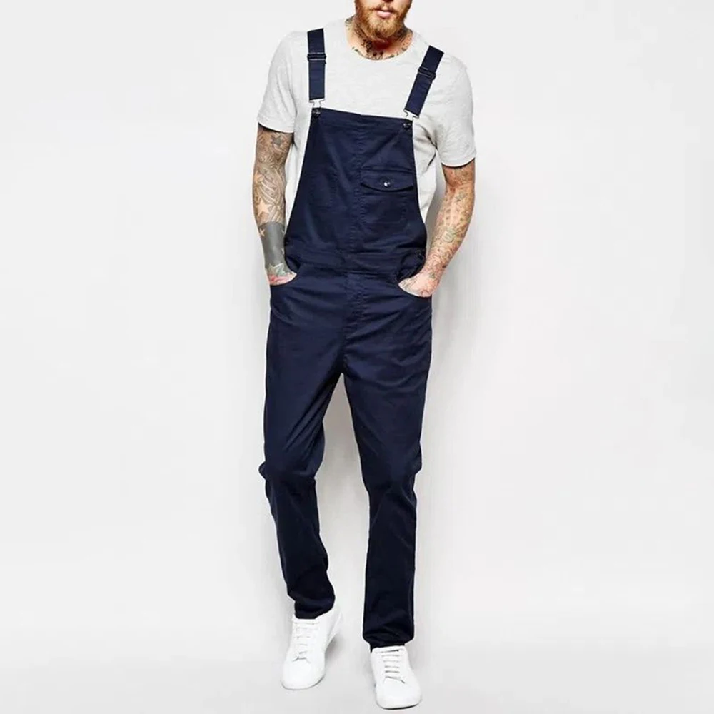 Fashion Men Overalls Jeans Jumpsuits Male Ankle Length Distresses Denim Bib Overalls Men Suspender Pants Cargo Harajuku Street
