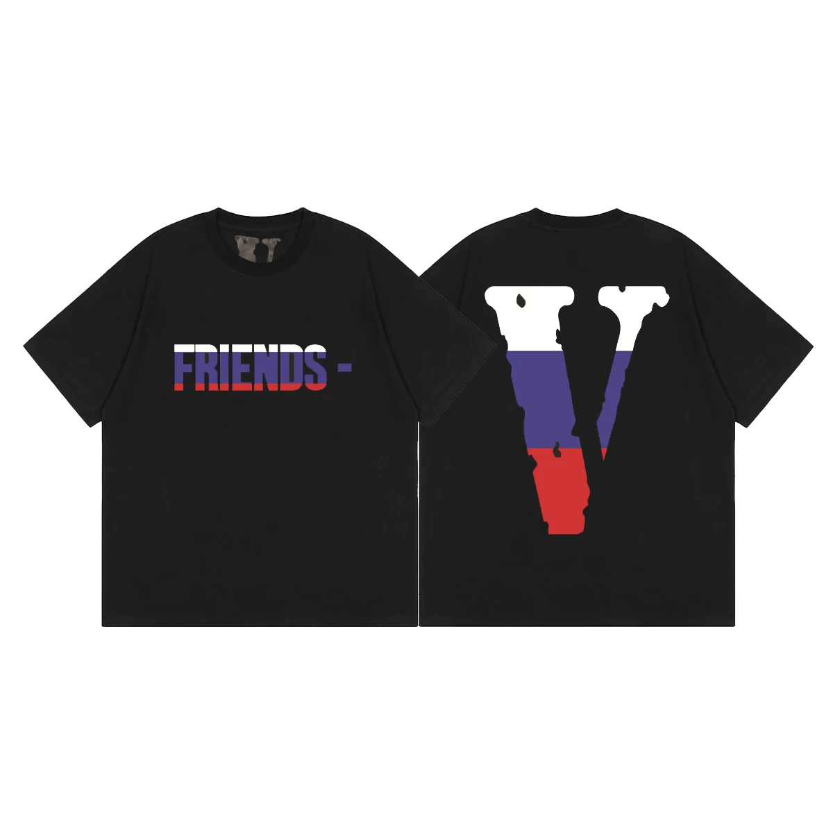 

VLONE Male/Female Couple Casual Fashion Trend High Street Loose HIP-HOP100% Cotton Flag RUS Print Round Neck T-Shirt 029