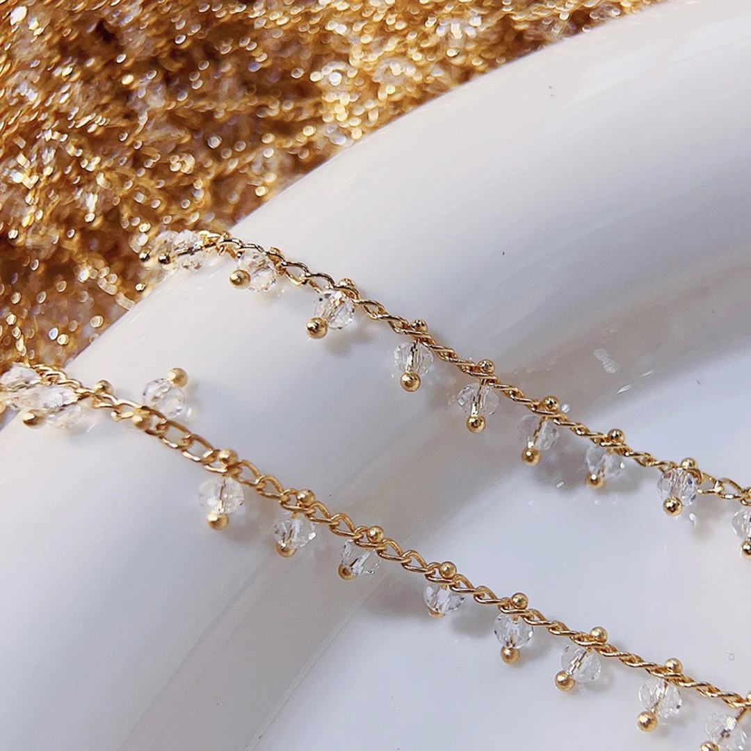 

2Meters 1Meter Crystal Copper Chains Transparent Glass Charm Chain for Handmade Necklace Jewelry Making DIY Supplies