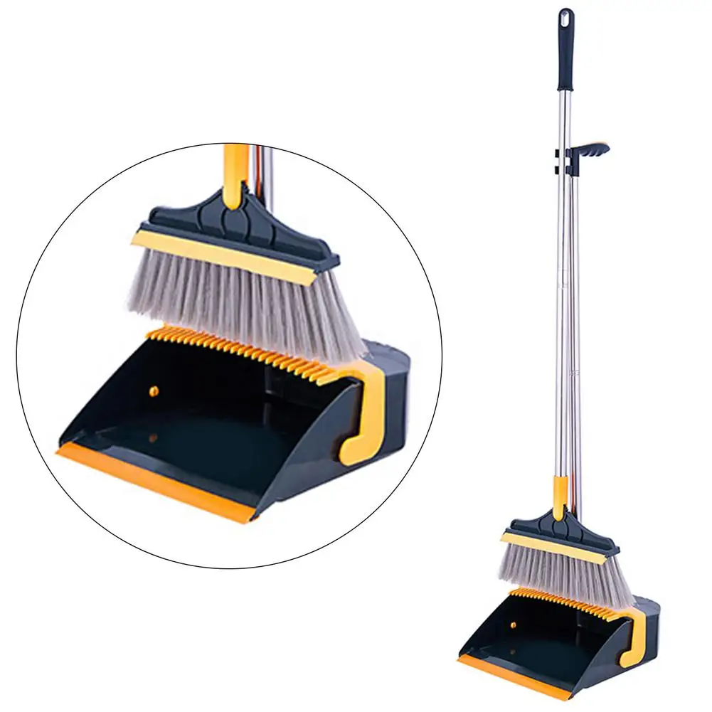 

Floor Broom And Garbage Container Set For Cleaning Dust Adjustable Broom & Dustpan Set Upright With Extendable Broomstick