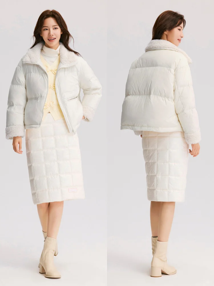 Женский пуховик с воротником-стойкой Senma однотонный свободного покроя из