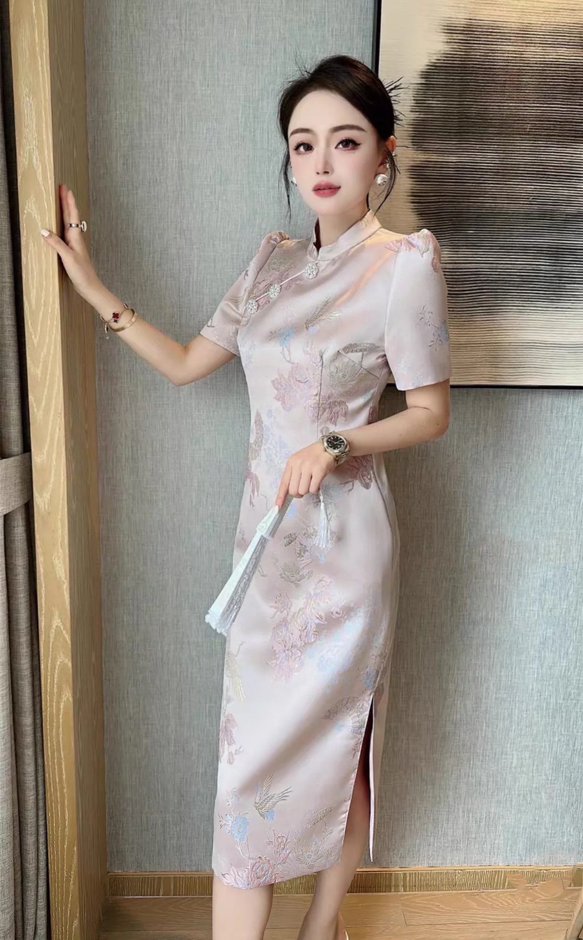 

2023 spring and summer women's clothing fashion new Stand Collar Dress0609