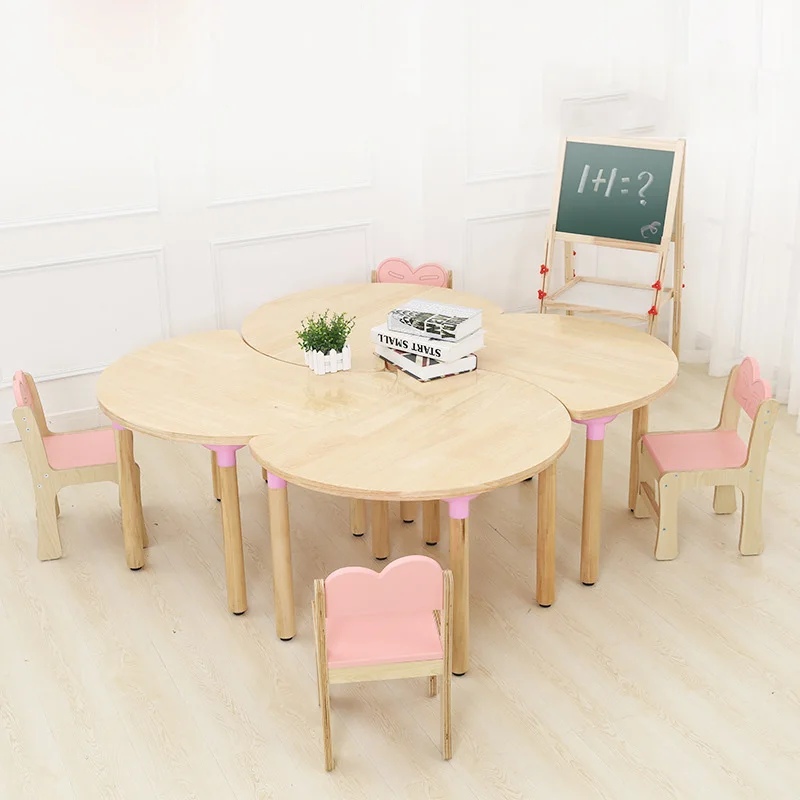 

Environmentally friendly solid wood kindergarten log desk chair primary school children's study table set