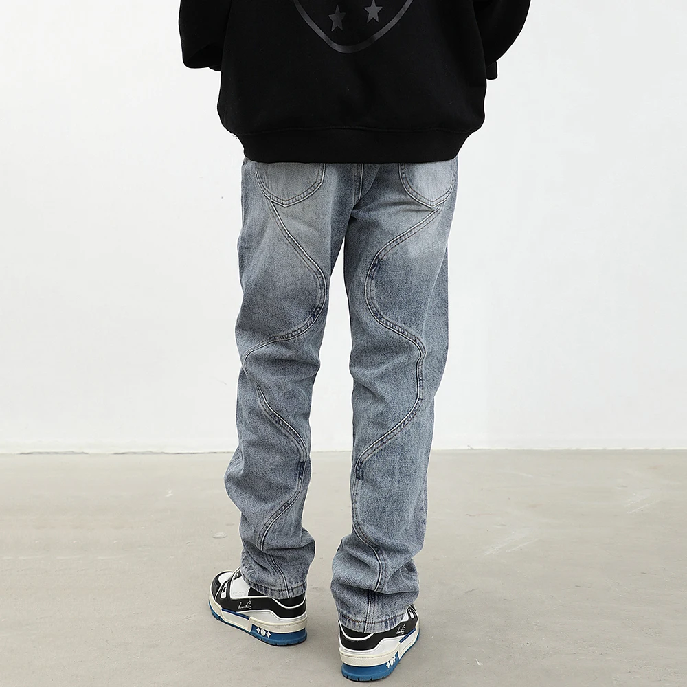 Men's Jeans Retro Solid Color Stitching Straight Jeans Y2k Men's Pants Fashion Men's Fashion Jeans Pants Boyfriend Jeans Casual