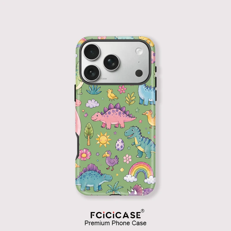 Фото Матовый чехол Fcicicase для iPhone 17 Air 16 Pro Max 15 14 Plus 13 12 с рисунком динозавров и животных, магнитный, для Magsafe №1
