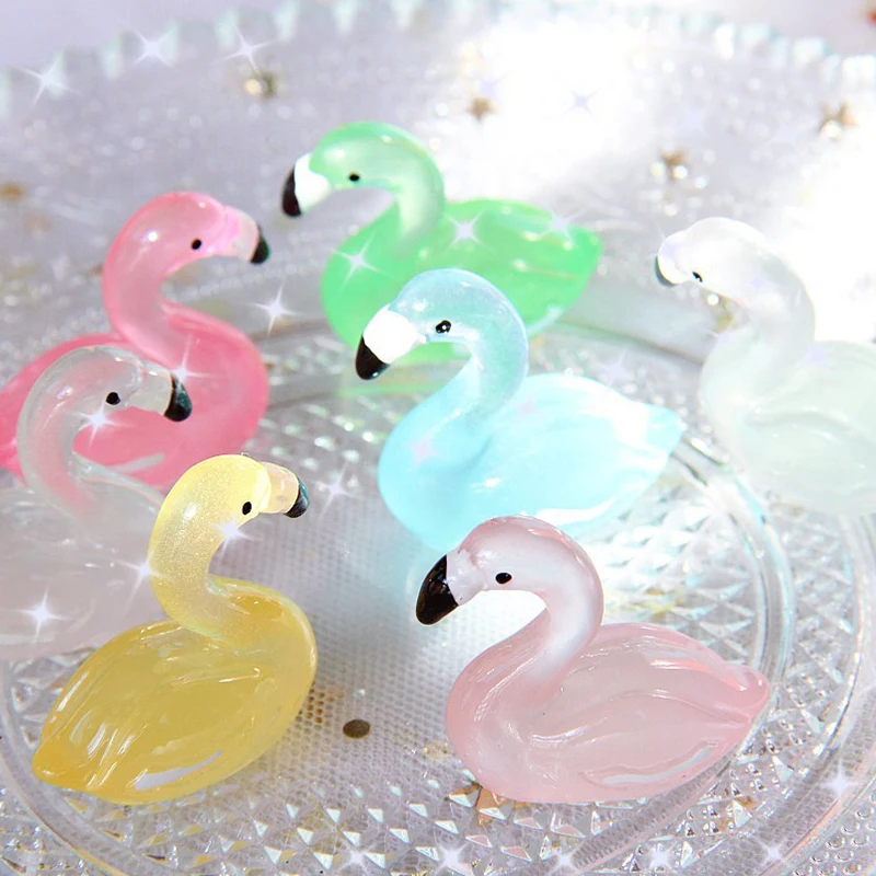 6 Pack Light Up Flamingo Miniature Figurines Home Decor DIY Scrapbooking Craft Resin Accessories