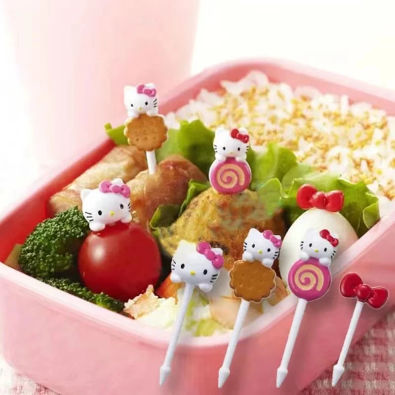 

Kawaii Hello Kitty Sanrio Things Fruit Fork Stuff Y2k Sandwich Sign Kids Party Cartoon Snack Forks Supplies Accessories Gifts