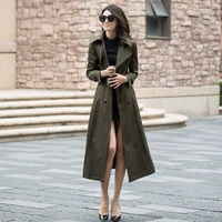 ultra long over the knee trench coat 2022 temperament slim fit and thin lace up classic black spring and autumn coat large size
