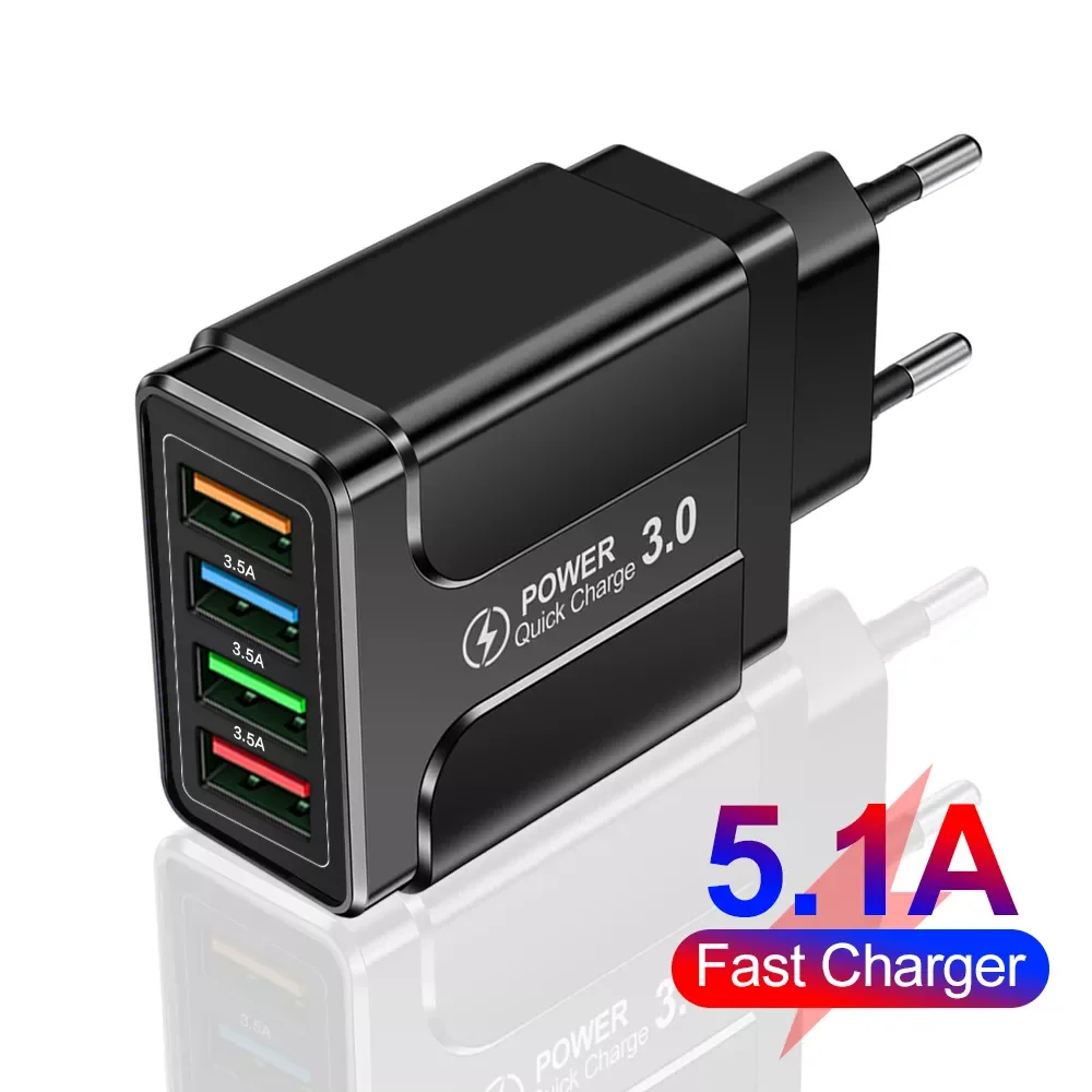 

4 Port USB Fast Charger Quick Charge 4.0 3.0 For iPhone 12 11 Pro Mobile Phone Chargers Fast Charging