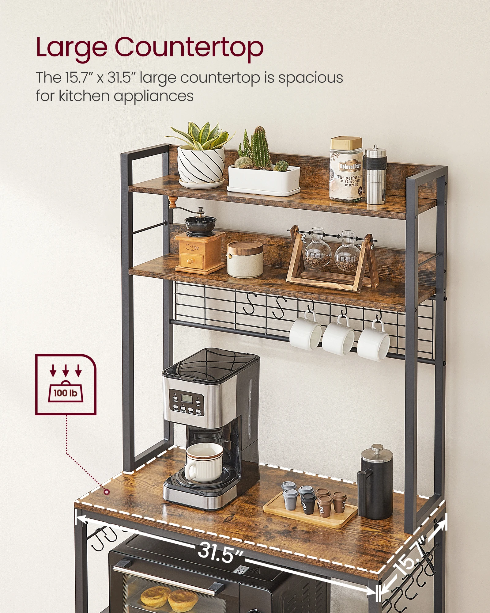 Стойка для пекарей с розеткой Подставка микроволновой печи 14-крючками Полка