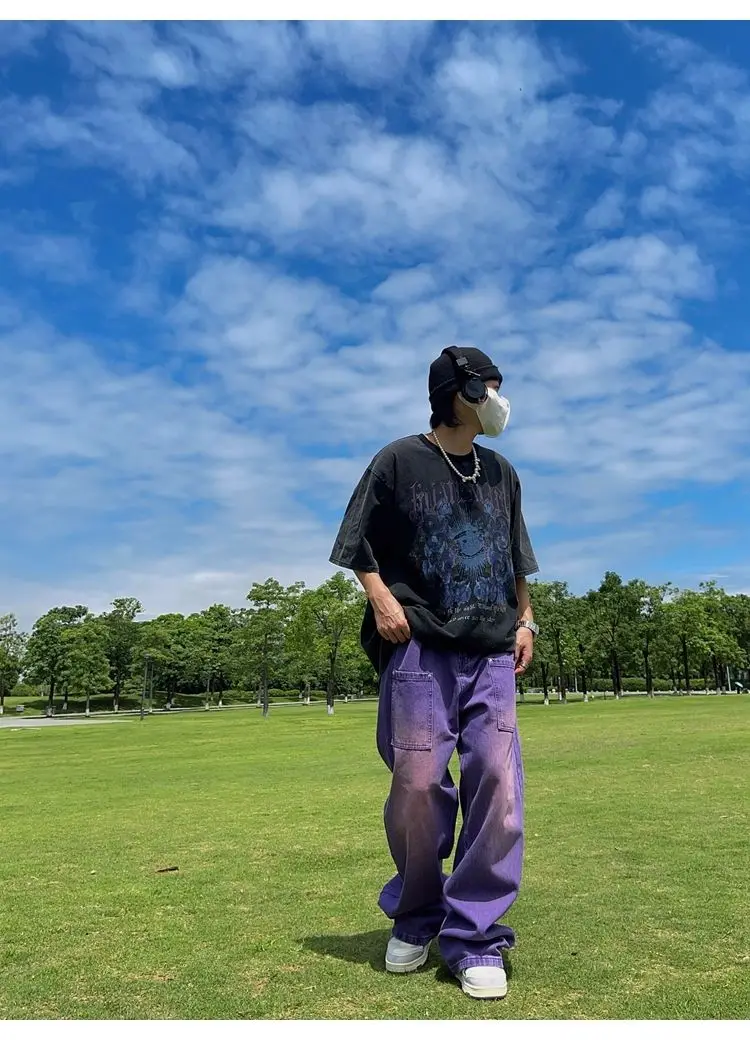 New Purple High Waist Jeans Vintage Washed Men Women Jeans Y2K Loose Casual Street Hip Hop Straight Women Pants 2022 New