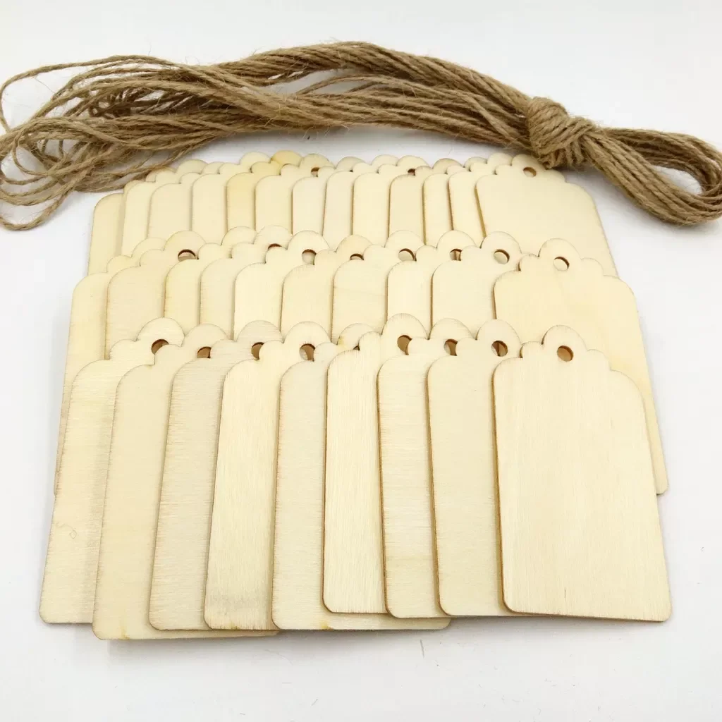 

100 Pieces Unfinished Wood Tags Wooden Gift Tags Hanging for Wine Decoration