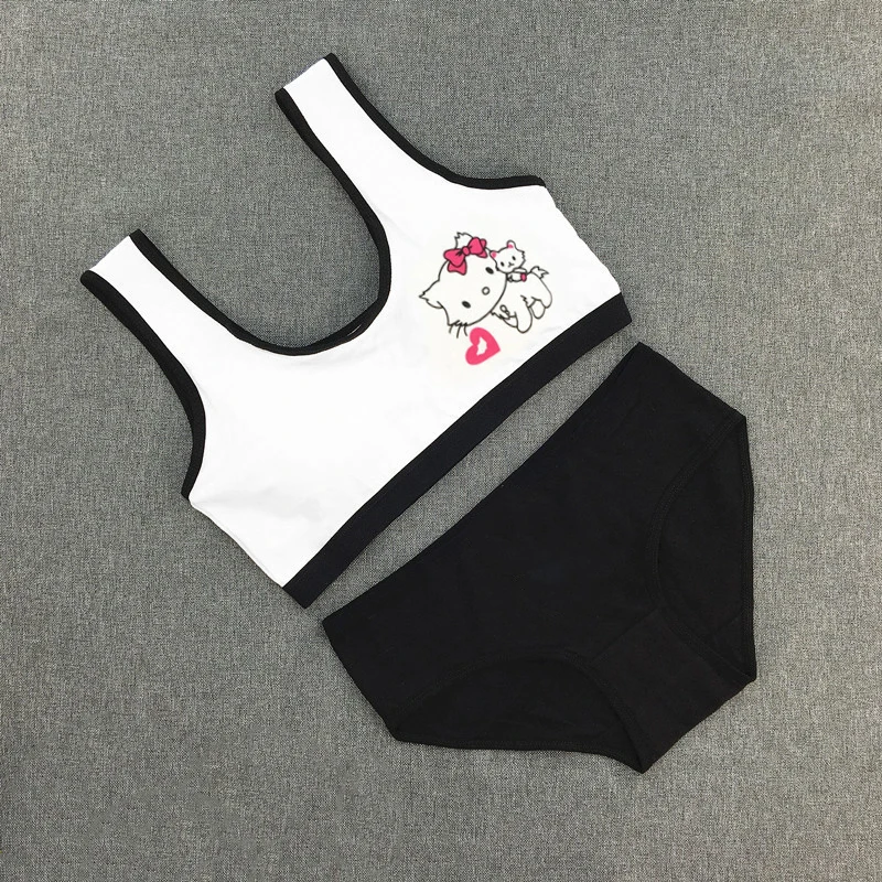 

Womens Cotton Bra Underwear Teen Girl Cartoon Sport Bras Briefs Sets Seamless Big Children Lingerie Vest Schoolgirl Tank Top