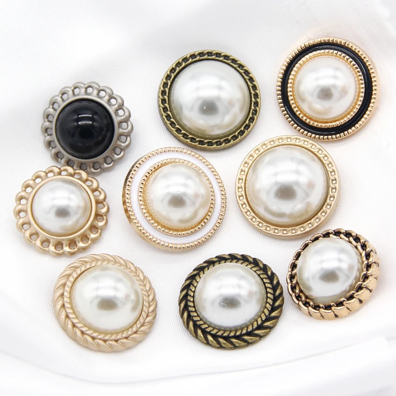 

Faux Pearl Gold Metal Fashion Coat Buttons For Clothing Vintage Sweater Decorative Buttons Handmade Sewing Accessories Wholesale
