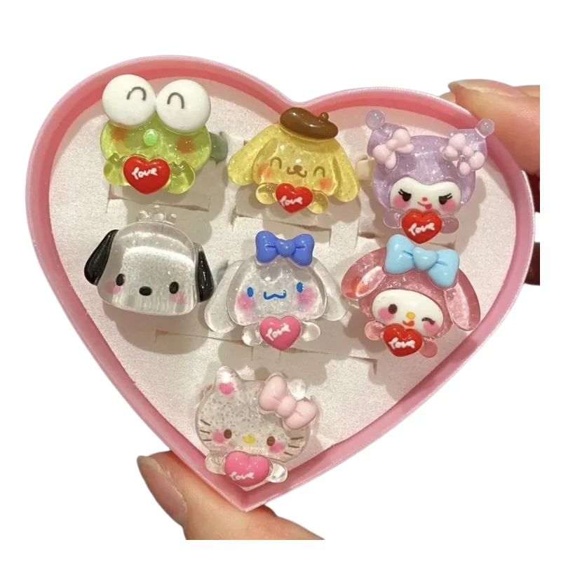 

Sanrio мультфильм Kawaii Kuromi аниме периферическая Мелодия дети девочки сердце Милая принцесса игрушка регулируемое кольцо праздничный подарок