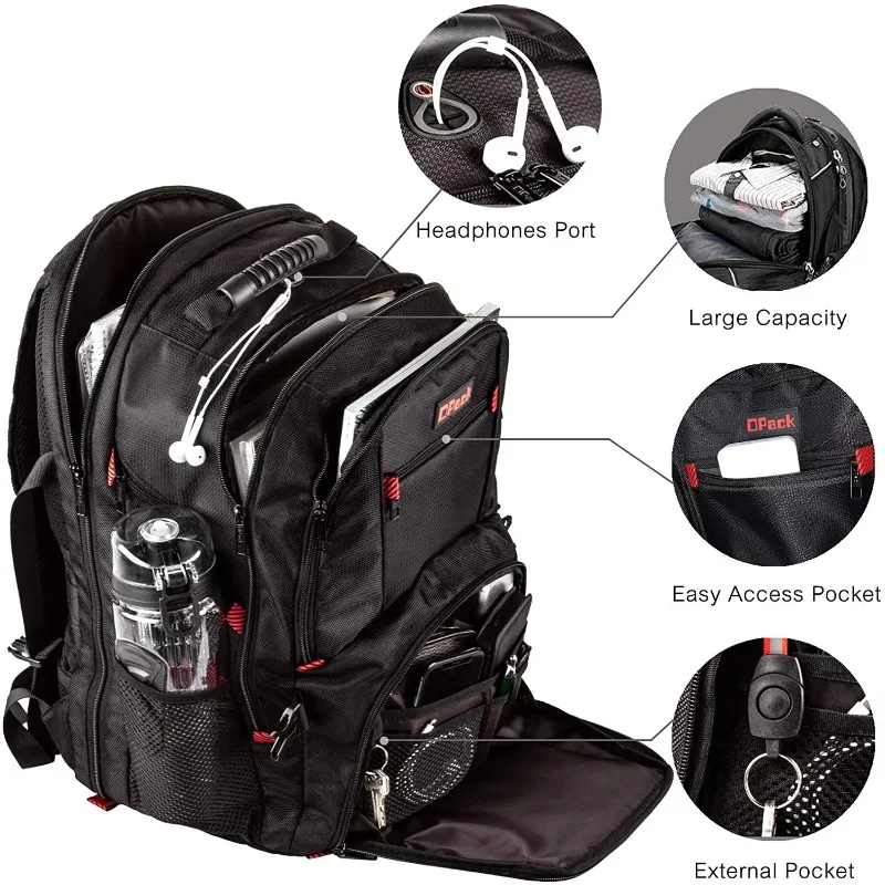 

Extra Large Safe Travel Black Backpack Unisex Friendly